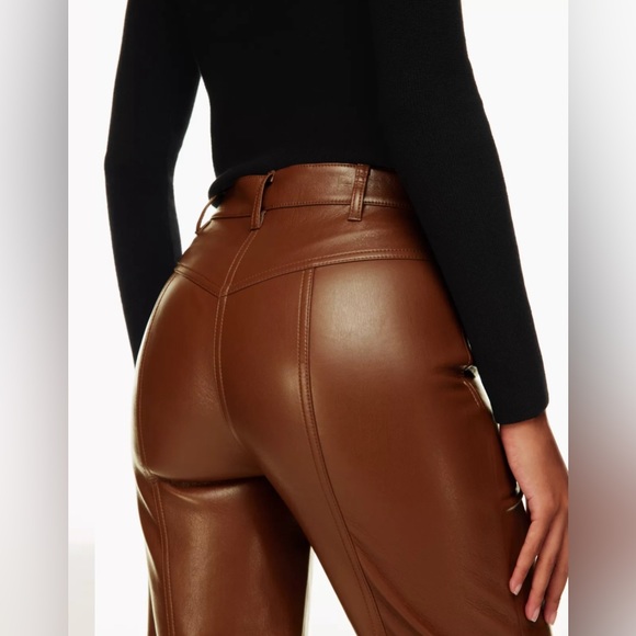Aritzia Wilfred Rebel Vegan Leather Pants Cognac Brown 00 - Picture 3 of 8